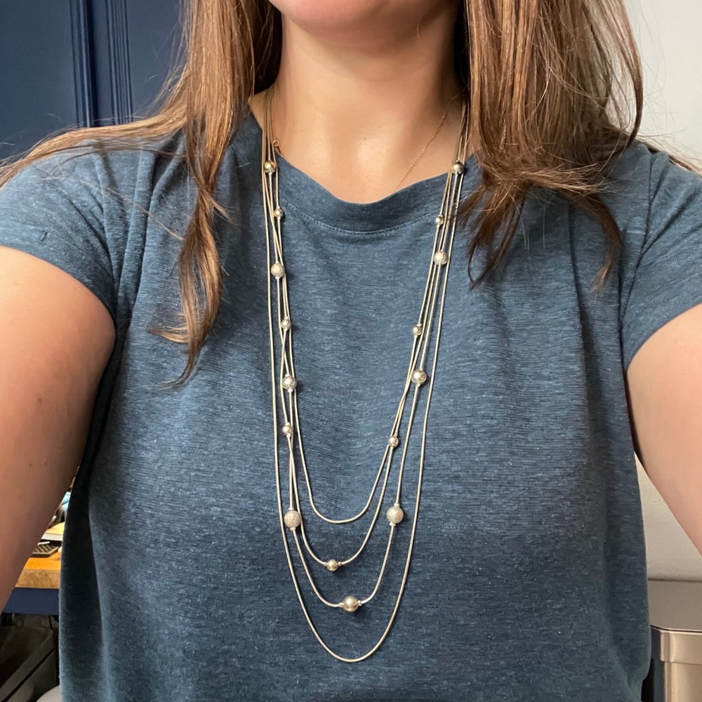 Layered Silver Bead Necklace - Women